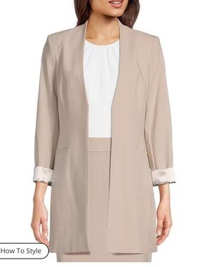 Calvin Klein Contrast Lining Long Roll-Tab Sleeve Open Blazer Jack LIKE NEW Sz L